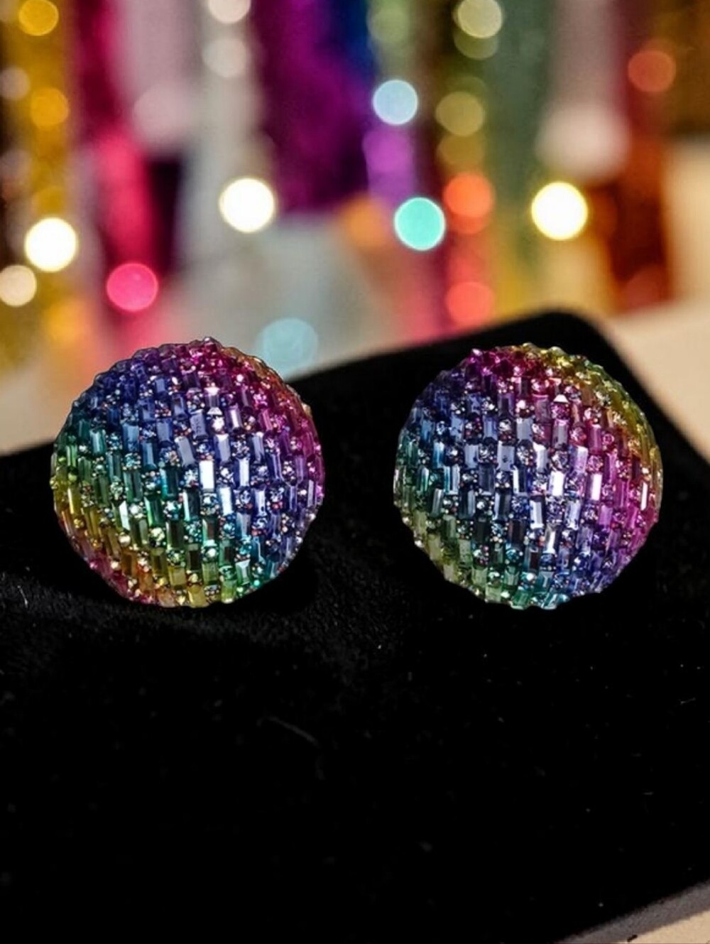 Sparkling Rainbow Disco Ball Beaded Post Earrings